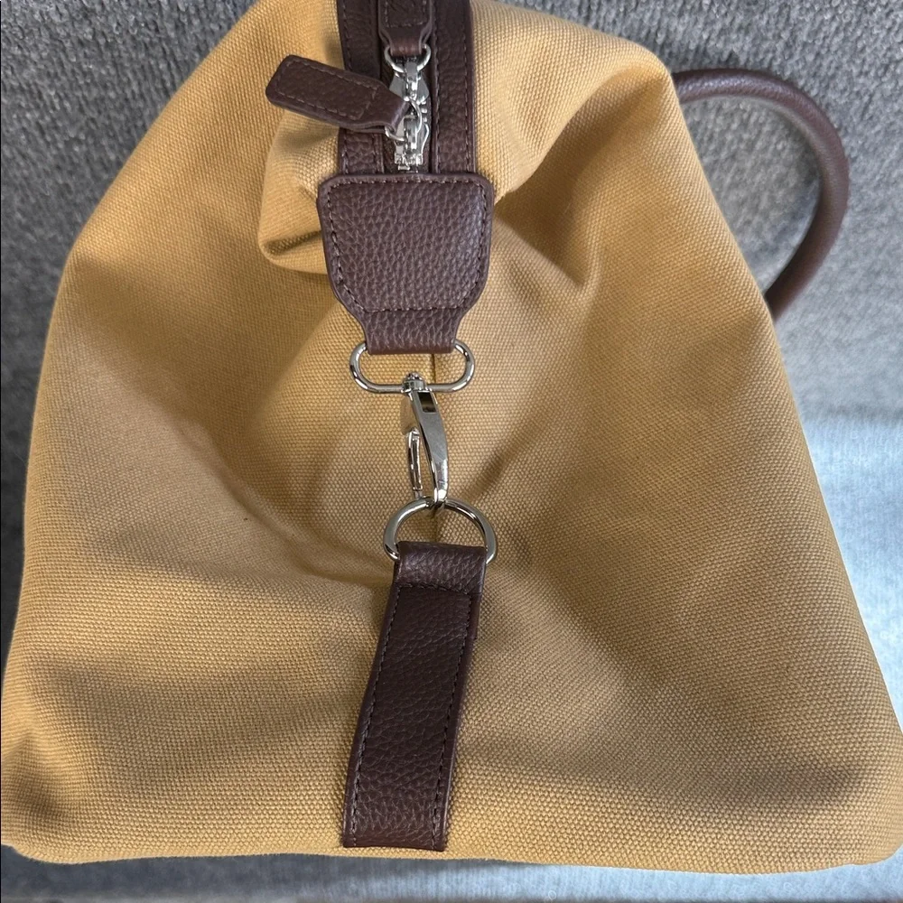 Brouk & Company Canvas Duffel with Brown Faux Leather Trim Shoulder Strap NEW